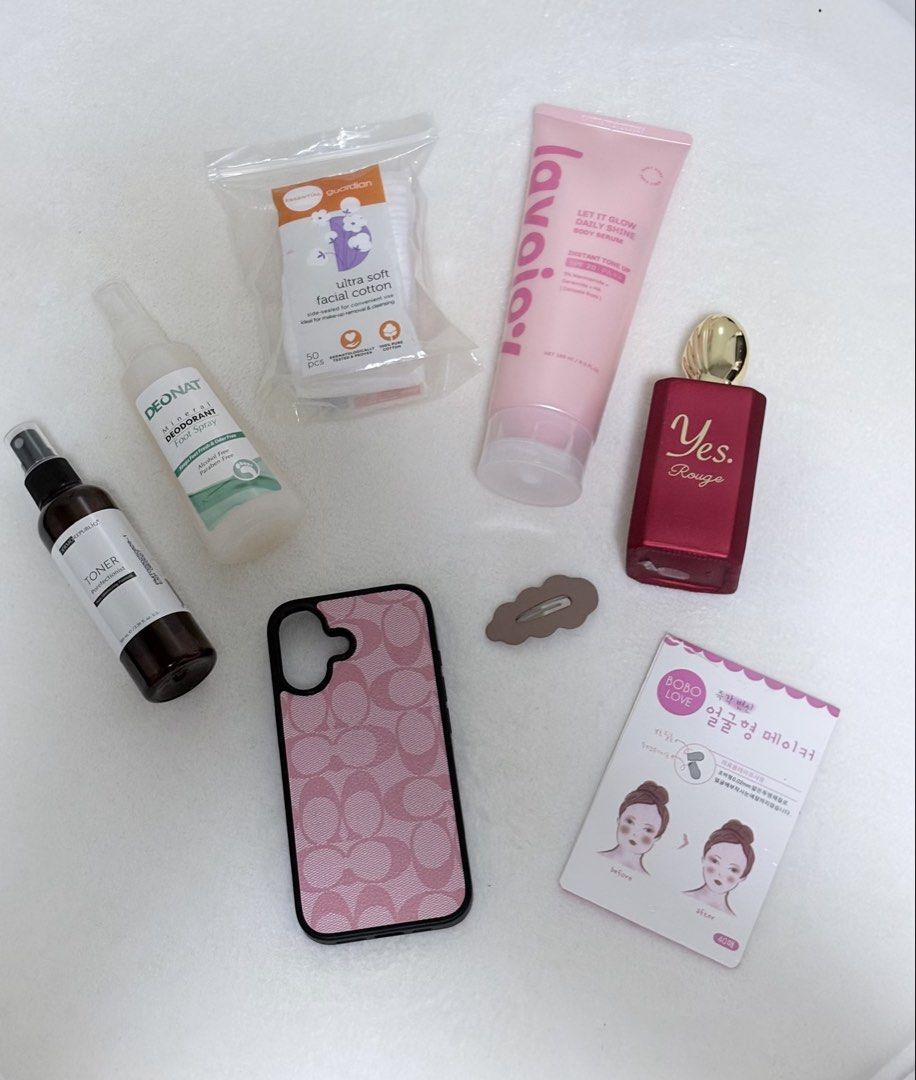 Beauty & Personal Care Bundle + Freebies (Category: Face Care) located in Manila. Submitted by thecloseteditph (Listing ID 1469480084, Image 1). Description: Selling these items instead of throwing them away. Some are still almost full, while others have only been used a few times. Hopefully, someone can still make good use of them. 💗 Included items: * Dermorepubliq Toner – used once only * Yes Rouge Perfume – seldom used, almost full * Deonat F
