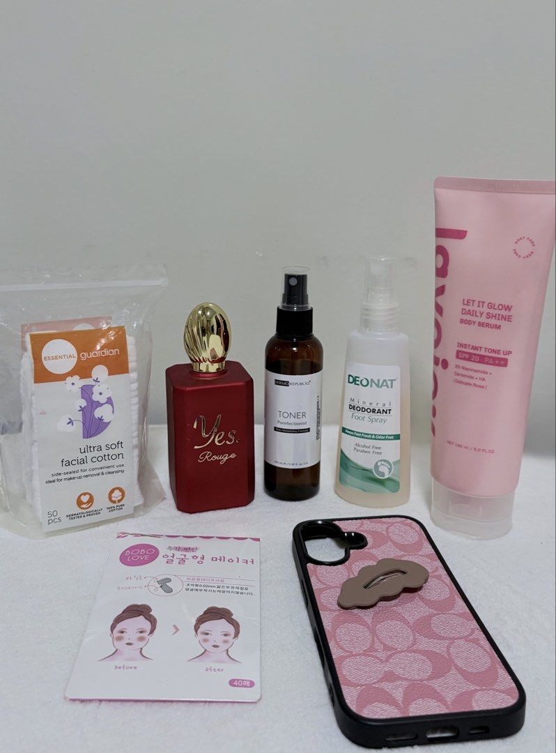 Beauty & Personal Care Bundle + Freebies (Category: Face Care) located in Manila. Submitted by thecloseteditph (Listing ID 1469480084, Image 2). Description: Selling these items instead of throwing them away. Some are still almost full, while others have only been used a few times. Hopefully, someone can still make good use of them. 💗 Included items: * Dermorepubliq Toner – used once only * Yes Rouge Perfume – seldom used, almost full * Deonat F
