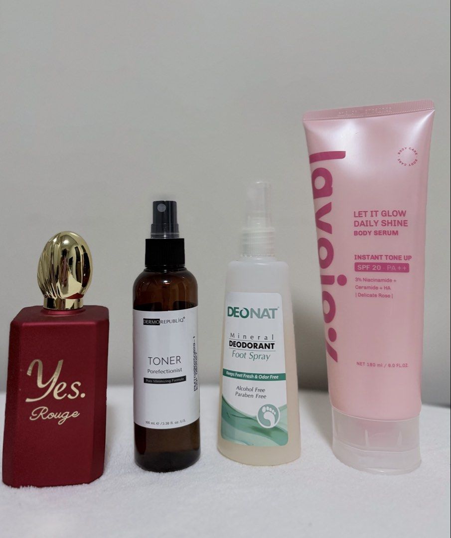 Beauty & Personal Care Bundle + Freebies (Category: Face Care) located in Manila. Submitted by thecloseteditph (Listing ID 1469480084, Image 3). Description: Selling these items instead of throwing them away. Some are still almost full, while others have only been used a few times. Hopefully, someone can still make good use of them. 💗 Included items: * Dermorepubliq Toner – used once only * Yes Rouge Perfume – seldom used, almost full * Deonat F
