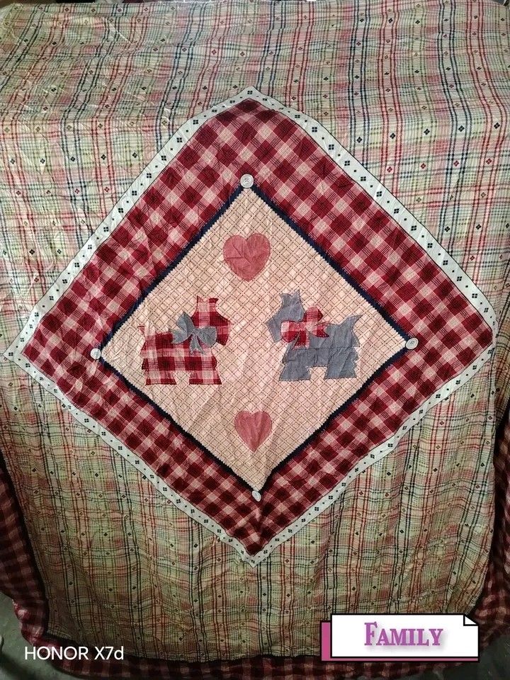 BED FOAM COVER WITH ZIPPER (Category: Bedding & Towels) located in Manila. Submitted by mimachelleukay (Listing ID 1469518769, Image 1). Description: Cozy bed foam cover featuring a charming multi-colored tartan plaid pattern. Highlighted by adorable center dog appliques, cute heart details, and decorative button accents along the diamond border. Perfect for adding a fun and warm touch to any bedroom!.