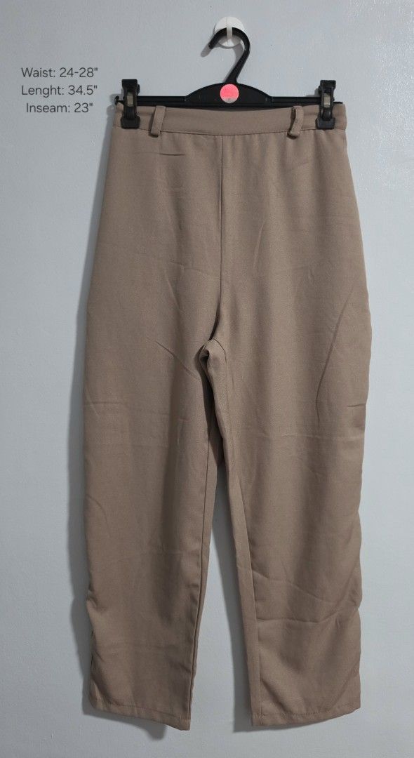 Beige High Waist Trousers with Pockets (Category: Jeans) located in Paranaque City. Submitted by franinnashop (Listing ID 1469476979, Image 1). Description: Declutter - Color: Versatile neutral beige - Fit: High waist with a clean front and comfortable elasticated back - Features: Functional deep side pockets and belt loops - Material: Smooth, high-quality fabric - Measurements: Waist 24 to 28 inches | Length 34.5 inches | Inseam 23 inches.