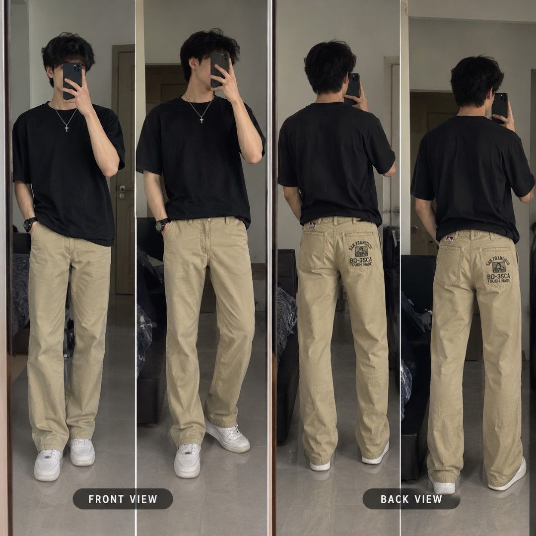 Ben Davis San Francisco Khaki Work Pants BD-35CA (Category: Chinos) located in Manila. Submitted by carlitorep57860 (Listing ID 1469447071, Image 1). Description: - Authentic Ben Davis khaki work pants from San Francisco - Tough cotton twill fabric with a relaxed carpenter style fit - Classic gorilla logo patch on the back pocket - Bold graphic lettering on the right leg - Versatile earth tone color that pairs with anything - Worn a few times, ex