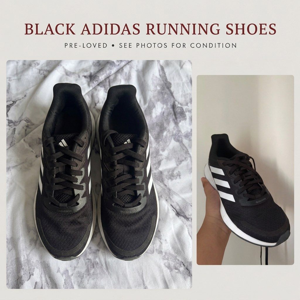 Black Adidas Running Shoes (Category: Sneakers) located in Manila. Submitted by swiftcloud.20bc90 (Listing ID 1469428975, Image 1). Description: Adidas Duramo Running Shoes ❤️ FOR SALE: ADIDAS BLACK RUNNING SHOES 👟❤️ Looking for a new owner! ✨ Selling these black Adidas running shoes! Only used a few times. Still in very good condition and ready to wear! 🧼 👟 Brand: Adidas 🖤 Color: Black with white stripes 📏 Size: US 6 1/2 / UK 5 ✨ Condition:
