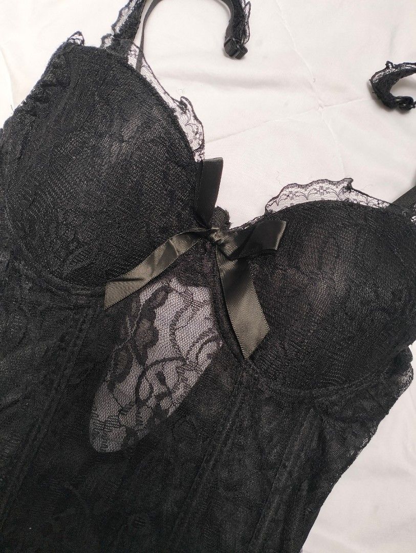 Black Lacey Corset (Category: Dresses) located in Manila. Submitted by caroliraee (Listing ID 1469495741, Image 2). Description: corset-style lace top with satin ribbon accents & flared mesh hem ♡ measurements: no size on tag | best fits small to semi medium.