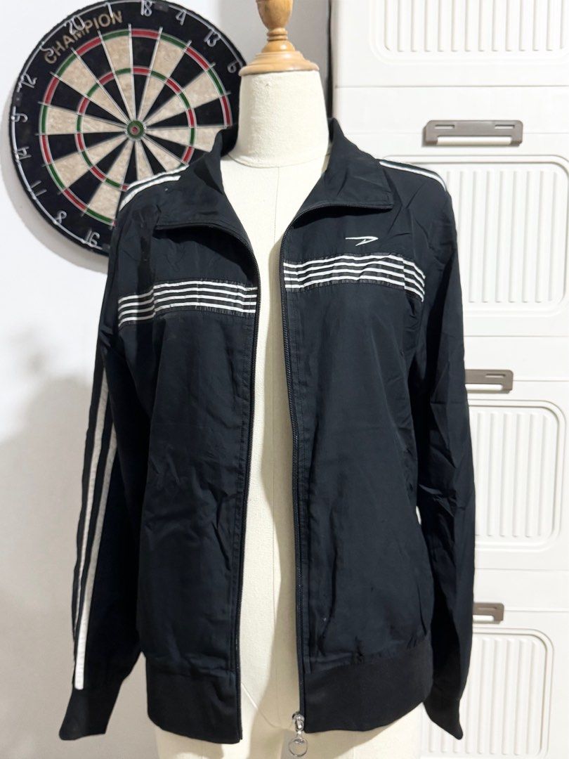 Black Track Jacket (Category: Coats, Jackets and Outerwear) located in Manila. Submitted by thechobecloset (Listing ID 1469527199, Image 2). Description: FIX PRICE Size: S-M Pre-Loved .