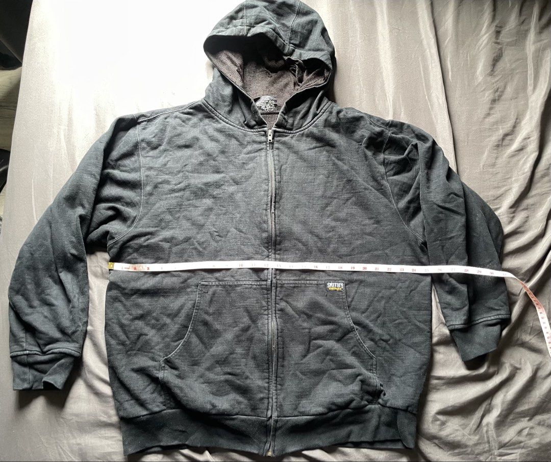 Black Zip-Up Hoodie (Category: Hoodies) located in Mandaluyong City. Submitted by _javiii (Listing ID 1469415950, Image 1). Description: - Brand/Model: Full-Zip Hoodie - Size: Fits XL-XXL - Color: Solid dark greyish black - Size: 28" width (chest) x 28" length - Lining: Thermal-lined hood for extra warmth - Features: Front zipper closure, adjustable drawstring hood, front kangaroo pocket, ribbed cuffs and hem - Condition: Comfortable everyday pie