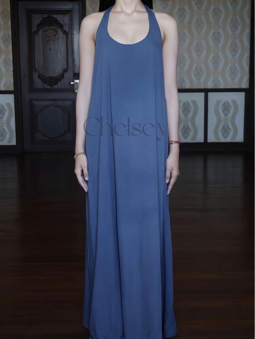 Blue Halter Backless Maxi Dress (Category: Dresses) located in Marikina City. Submitted by declutteringera (Listing ID 1469539880, Image 1). Description: - free size - cotton material - perfect for the beach - in excellent condition; worn only once RFS: decluttering.