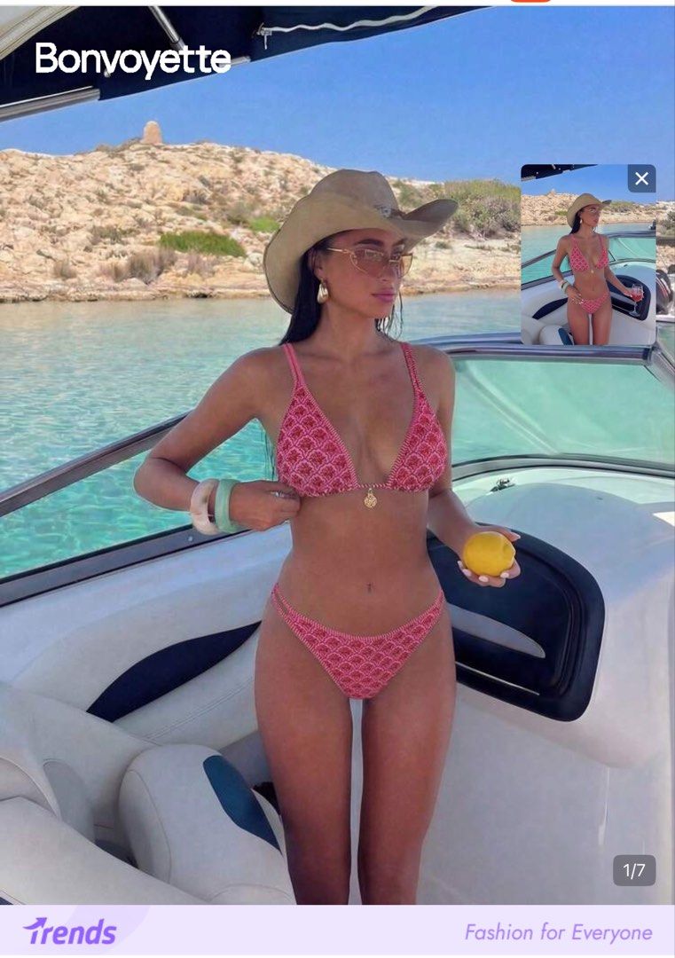 Bonvoyette Pink Patterned Bikini Set (Category: Bikinis & Swimsuits) located in Manila. Submitted by kvenriri (Listing ID 1469480983, Image 1). Description: worn once :) DM for when worn / actual pics.