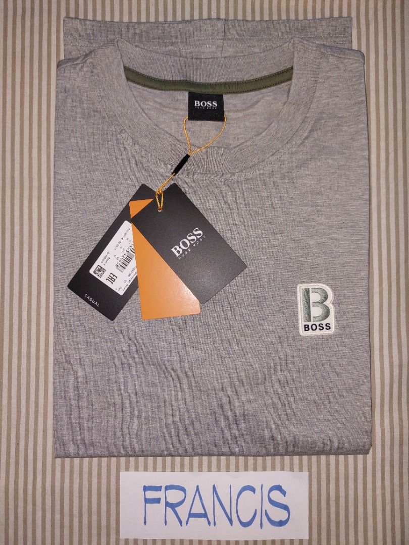 Boss Men's Temixo T-shirt, Silver, Medium (Category: Formal Shirts) located in Antipolo. Submitted by cyknap2001 (Listing ID 1469569519, Image 1). Description: Boss Men's Temixo T-shirt, Silver Size Medium on tags, actual is 21"x28" 100% Cotton for natural comfort MOP - payment first sa gcash .