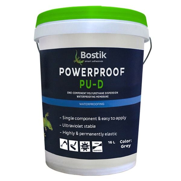 Bostik Powerproof PU-D Grey Waterproofing Membrane (Category: Home Improvement Tools & Accessories) located in Pasig City. Submitted by northpeaktrading (Listing ID 1469403716, Image 2). Description: One-component polyurethane waterproofing membrane for roof decks, balconies, gutters and wet areas. Single component, easy to apply UV stable Highly and permanently elastic Pail: ₱5,670 | Gallon: ₱1,600 (also available).