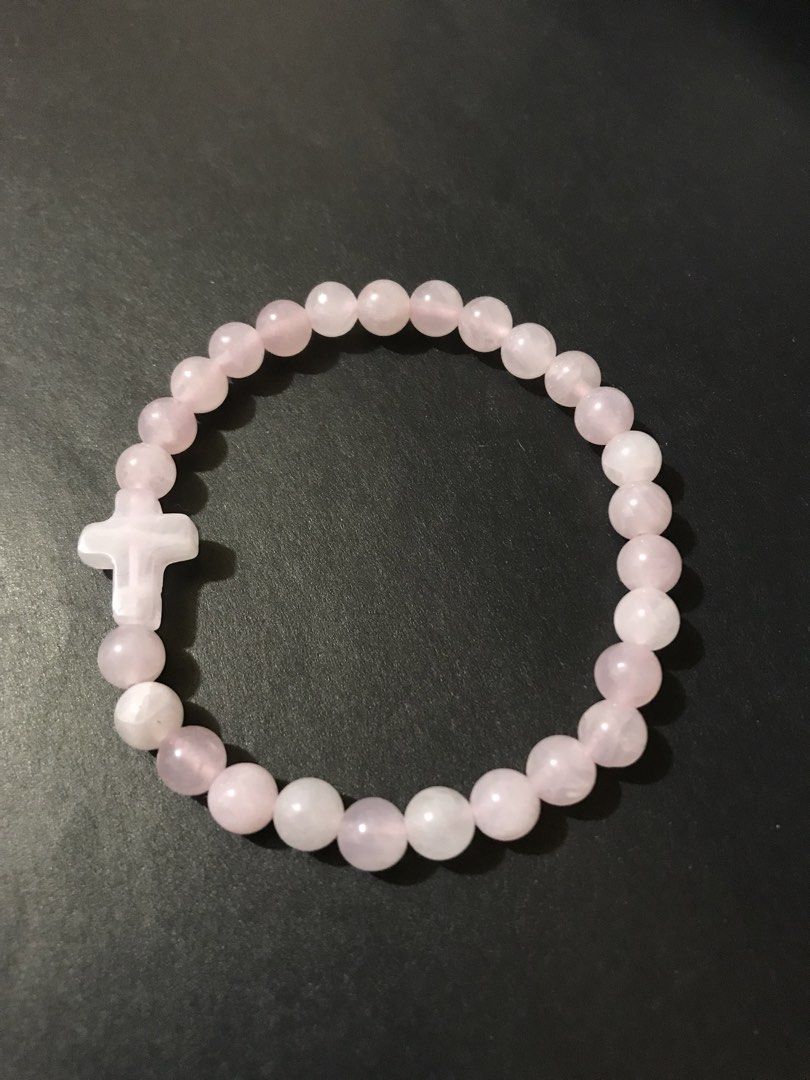 Bracelet 6mm Rose Quartz with Cross Charm (Category: Bracelets) located in Rizal. Submitted by willowbasketph (Listing ID 1466633244, Image 2). Description: 8mm Rose quarts with cross charm 17 cm bracelet.