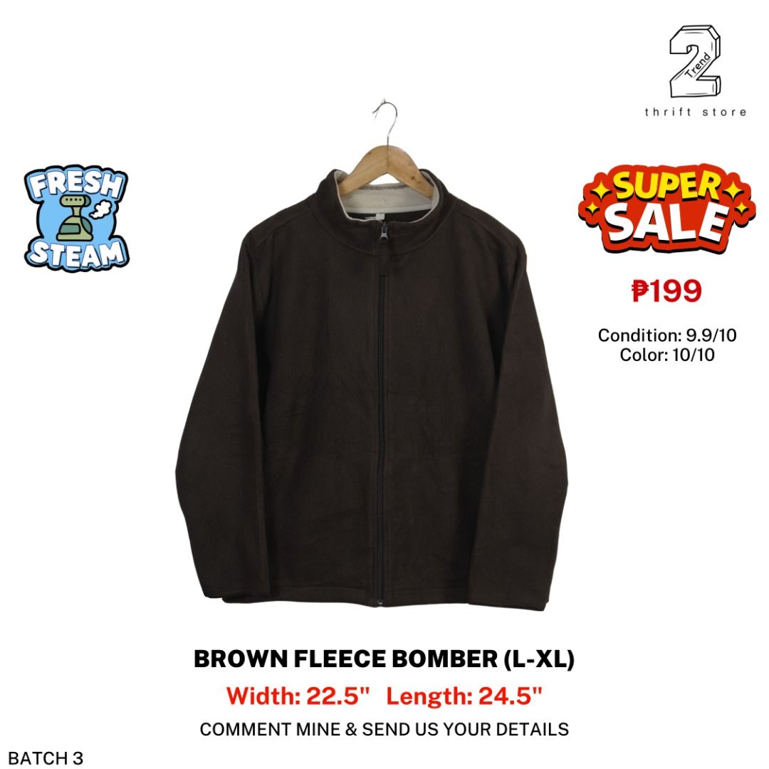 Brown Fleece Bomber Jacket Medium Weight (L-XL) (Category: Coats, Jackets and Outerwear) located in Marikina City. Submitted by 2trend_thrift (Listing ID 1469558586, Image 1). Description: .
