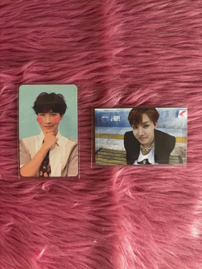BTS J-Hope Photocards (Take all) (Category: K-Wave Merchandise) located in Taal. Submitted by kathrennn (Listing ID 1469512823, Image 1). Description: Decluttering my kpop merch! Selling 2 official BTS J-Hope photocards..