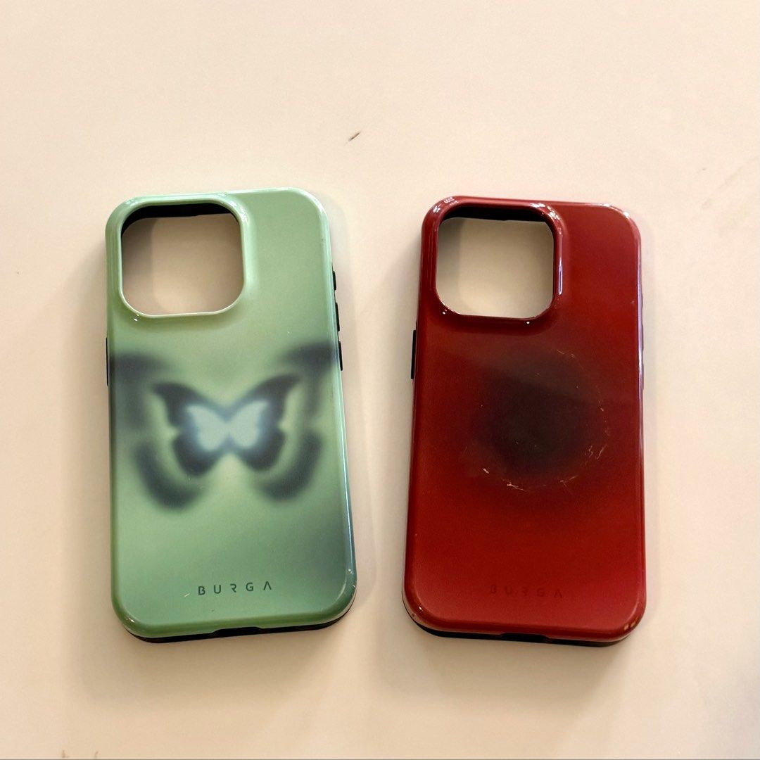 Burga magsafe iphone 15 pro case (Category: Cases & Sleeves) located in Manila. Submitted by ordinary.things (Listing ID 1469393931, Image 2). Description: Guaranteed authentic. Has some scratches (see image). Selling green one for ₱650 and red one for ₱550. Can give additional discount if you buy both. Brand new on website is selling one case for ₱3900 so this is a steal. .