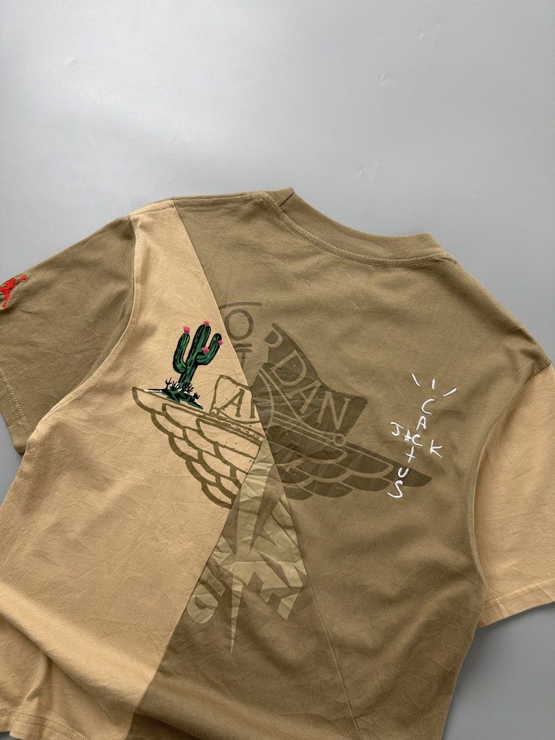 Cactus jack x jordan (Category: Tshirts & Polo Shirts ) located in Pila. Submitted by villanueva80826 (Listing ID 1469527466, Image 2). Description: Cactus jack x jordan Size:small •Width:19.5 •Length:25.5 •Condition:9/10 •Color rate:9/10 Mine:580 +Shipping fee Issue:cut tags ,medyo visible yung pinag alisan nang tag Still in good condition Still wearable .