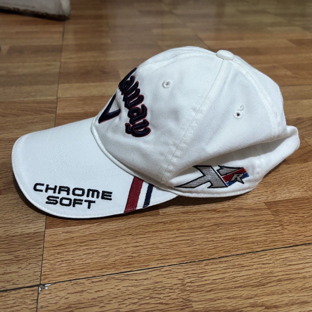 Callaway Chrome Soft Golf Cap White (Category: Caps & Hats) located in Manila. Submitted by jemiruxd (Listing ID 1469509897, Image 2). Description: - Authentic white Callaway golf cap in clean, ready-to-wear condition - Features embroidered Callaway branding on the front and 'Chrome Soft' on the brim - Accented with an 'XR' logo on one side and 'GBB Epic' on the other - Odyssey logo beautifully embroidered above the back strap - Adjustable metal 