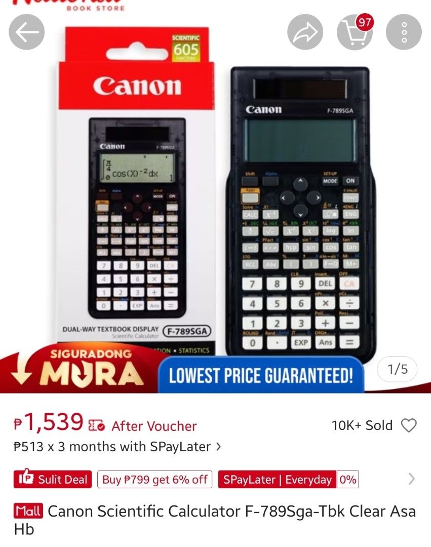 Canon F-789SGA (Category: Office & Business Technology) located in Binan City. Submitted by ien.ien.ien (Listing ID 1469522144, Image 1). Description: - Used like new Canon F-789Sga scientific calculator in original retail box - Used only for board exam - Meet up Biñan or lalamove .