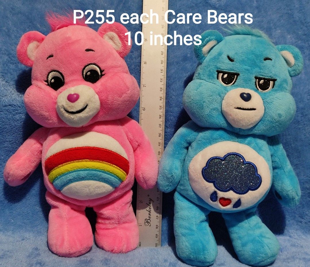 Care Bears Plush Toys/Charms Small (Category: Plushies & Soft Toys) located in Baguio. Submitted by abigailmyra (Listing ID 1469514899, Image 2). Description: - Authentic Care Bears plush toys - Size: 9 to 10 inches tall plushies, 5-6 inches charms - Detailed embroidered belly badges on every bear - Original tush tags attached on the backs, 1 has its paper tag - P165 each for charms -P195 with paper tag -P255 each for small-medium plushies loc:Ba