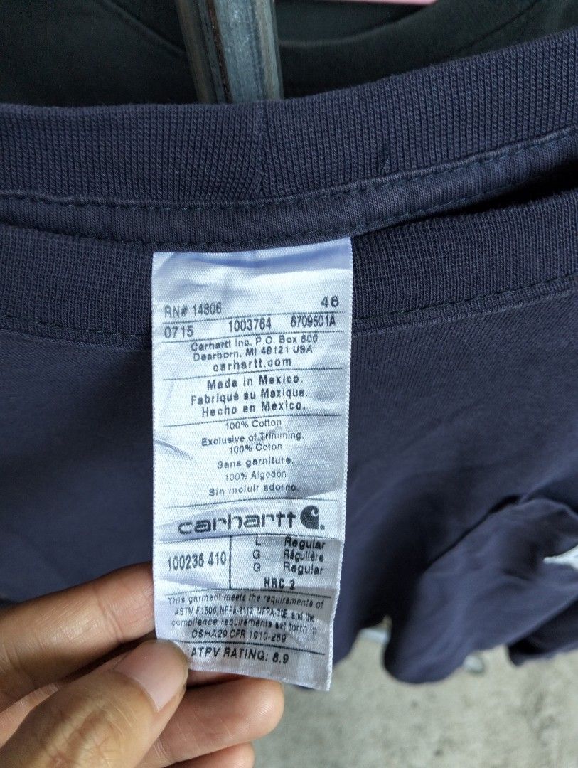 Carhartt FR (Flame-Resistant) Long Sleeve Pocket Tee (Category: Coats, Jackets and Outerwear) located in Malolos. Submitted by rthrift2026 (Listing ID 1469483437, Image 2). Description: Size: Large (L) Dimes: W" 22x 31 1/2 • Fabric: 100% Premium Cotton (Flame-Resistant by PyroSafe) • Color: Navy blue.