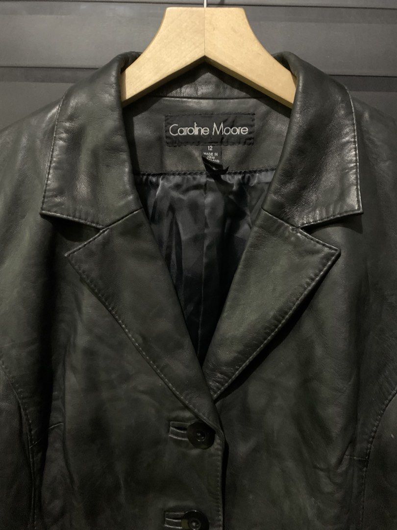 CAROLINE MOORE LEATHER COAT (Category: Coats, Jackets and Outerwear) located in Bulacan. Submitted by ridersthrift_ph (Listing ID 1469510782, Image 2). Description: Authentic Lambskin Leather Genuine Size 12 on tag Medium to Large fittings for Women's Gcash or Bank Payment Bulacan 📍.