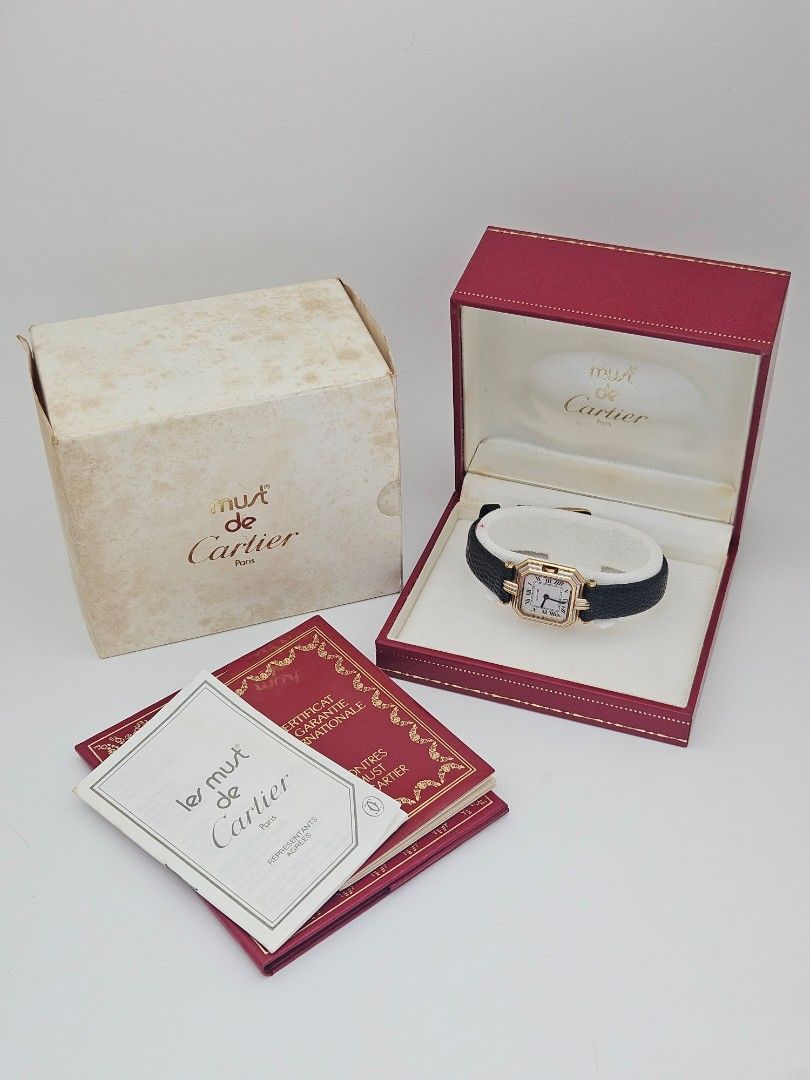 Cartier Ceinture Trinity 66002 Solid 18k Watch (Category: Luxury Watches) located in Paranaque City. Submitted by rewindph (Listing ID 1469450351, Image 2). Description: Rare 18kt gold stepped case. Yellow/White/Rose Gold case which resembles a belt buckle; "Ceinture" or French for belt. Maker: Cartier Year: 1980s Material: 18k Solid Gold Diameter: 22mm Height: 29mm Thickness: 5mm Dial color: White (w/ cracks) Crystal: w/ small scratch Caliber: Q
