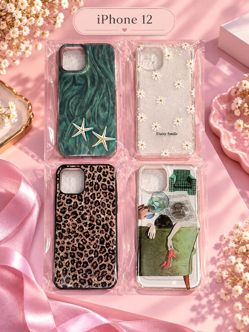 Case for iPhone 12, 12 Pro & 12 Pro Max (Category: Cases & Sleeves) located in Imus. Submitted by _justrandomstuff (Listing ID 1469475076, Image 1). Description: 📱 PHONE CASE ✨ Gustong magpalit ng phone case without spending too much? Ito na ang sign mo! 🛍️💕 🌸 SELECTED DESIGNS ✨ ₱50 EACH 🔥 3 FOR ONLY ₱100! Yes, tatlong phone cases na for ₱100 lang! 😍 💎 PREMIUM DESIGNS — ₱70 EACH For those who want something extra cute and stylish! ✨ Availa