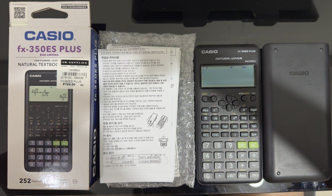 Casio fx-350ES PLUS 2nd Edition Scientific Calculator (Category: Stationery & School Supplies) located in Manila. Submitted by goodfindsmnl_ (Listing ID 1469503954, Image 3). Description: - Non-programmable - Complete with box, manual, and protective case - Good condition (used only for 6 months) - Bought for ₱769 RFS: Decluttering, no longer in use.