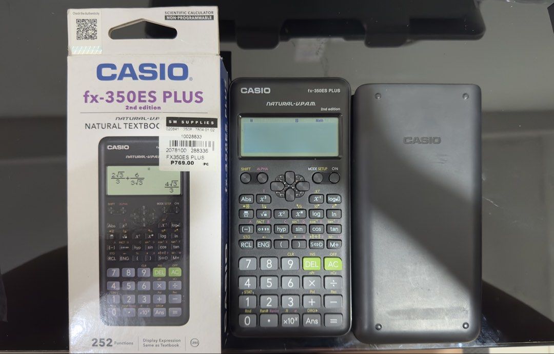 Casio fx-350ES PLUS 2nd Edition Scientific Calculator (Category: Stationery & School Supplies) located in Manila. Submitted by goodfindsmnl_ (Listing ID 1469503954, Image 1). Description: - Non-programmable - Complete with box, manual, and protective case - Good condition (used only for 6 months) - Bought for ₱769 RFS: Decluttering, no longer in use.