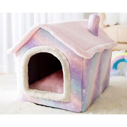 Cat or dog bed house pink rainbow size small (Category: Homes & Other Pet Accessories) located in Pasig City. Submitted by keekeedee (Listing ID 1469489675, Image 1). Description: Size small 39 x 32 x 34 cm , less than 3.5 kg na cat or dog Well used condition please see actual pics.