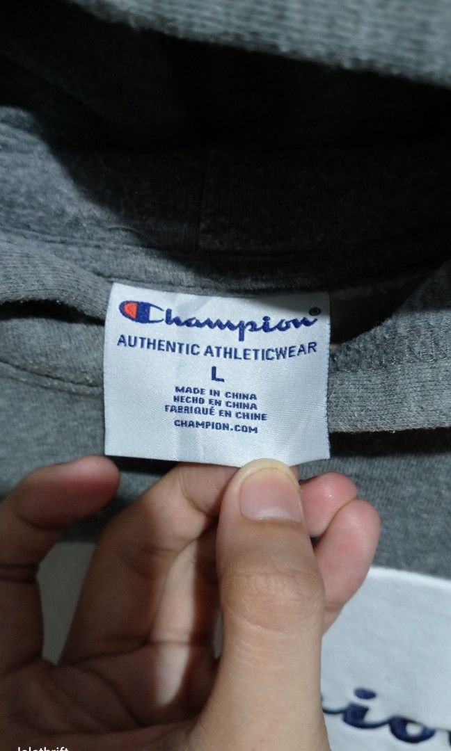 Champion tri-color block pattern pullover hoodie (Category: Hoodies) located in Batangas. Submitted by lelethrift.com (Listing ID 1469550018, Image 2). Description: Tricolor block-pattern Champion pullover hoodie Size:L on tag, best fit MEDIUM Excellent to brand new condition heavy weight no issue 10/10 overall condition embroidered script design complete tags ready to wear na ako mismo naglaba.