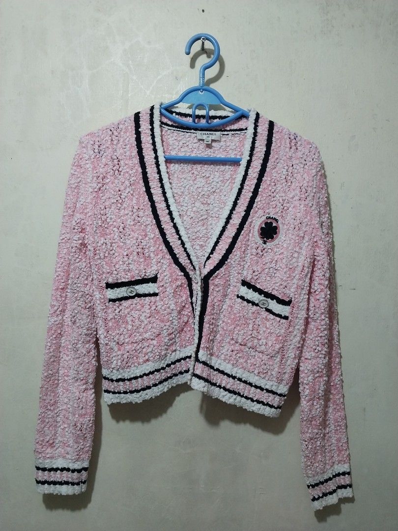 Chanel Pink cotton cashmere Cardigan (Category: Coats, Jackets and Outerwear) located in Manila. Submitted by PrinceDani.Clothing (Listing ID 1469471621, Image 1). Description: chanel pink cotton cashmere cardigan Size 36 on tag 18in width 18in length issue: yellow stain excellent condition .