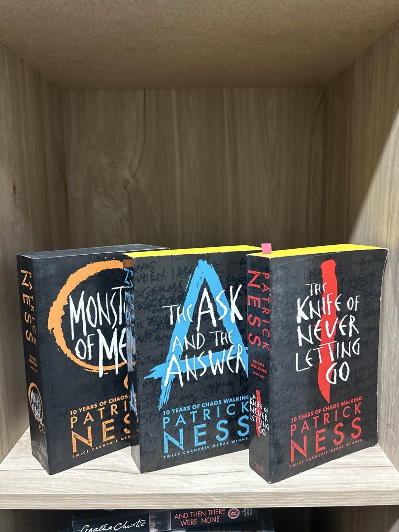 Chaos Walking trilogy box set by Patrick Ness (Category: Storybooks) located in Manila. Submitted by meannt. (Listing ID 1469437784, Image 1). Description: - Complete Chaos Walking trilogy (3 books by Patrick Ness) - Includes: The Knife of Never Letting Go, The Ask and the Answer, and Monsters of Men - Format: Paperback with matching black covers and colorful typography - Genre: Dystopian Young Adult (YA) fiction - Condition: Sold as a complete s