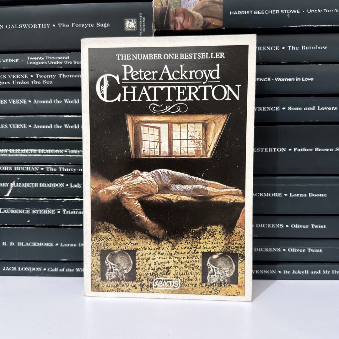 Chatterton Peter Ackroyd Abacus Paperback Novel (Category: Storybooks) located in Lingayen. Submitted by readwjane (Listing ID 1469479687, Image 1). Description: - Title: Chatterton by Peter Ackroyd - Publisher: Abacus - Format: Paperback, standard size fiction novel - Cover Art: Striking design featuring skulls and a historical painting scene - Condition: Clean edges, minimal spine crease, well-maintained - Perfect addition to any bookshelf and 