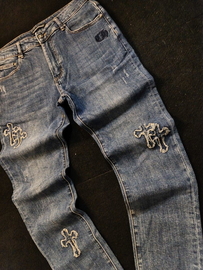 Chrome Hearts Denim Pants Multi Cross (Category: Jeans) located in San Fernando. Submitted by retro_d (Listing ID 1469557694, Image 2). Description: - Chrome Hearts / Affliction Pants - Size: W-32/L-40/TH-9/LO-6.5 - Condition: Excellent - Color Rate: 9.5/10.