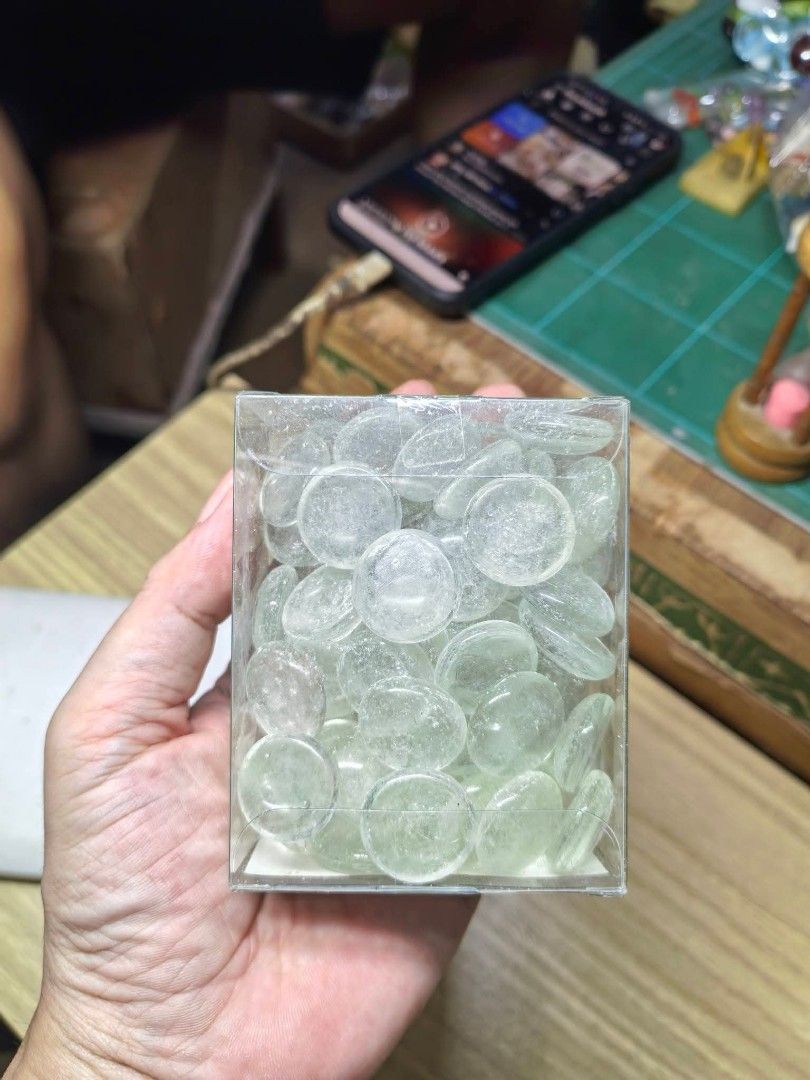 Clear Glass Marbles / Stones (Category: Other Home Decor) located in Cebu City. Submitted by dudes_villanueva (Listing ID 1469433275, Image 2). Description: Daiso Clear Glass Marbles / Stones Condition: Brand new in original packaging. ​Boxed set of decorative flat glass marbles / stones (transparent light green/clear tint), designed for vase fillers, floral arrangements, and interior crafts. ​Brand: Daiso ​Material: Glass (ガラス).