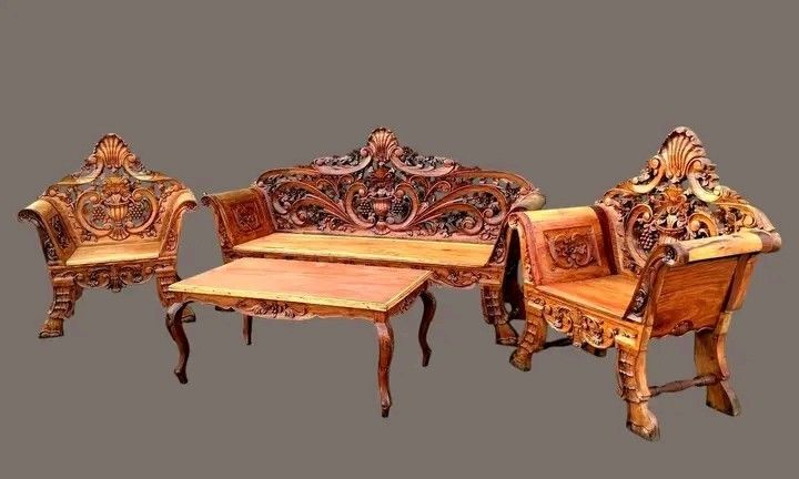 Cleopatra sala set ❤ (Category: Sofas) located in Manila. Submitted by carmelites36250 (Listing ID 1469492431, Image 1). Description: Vintage Cleopatra Sala Set made of solid Narra Wood. Restored and revarnished. Price-34000 Size 3 Seater L77 x W21 x SH17 x H43 Single Seater L37 x W21 x SH17 x H43 Center Table all in inches.