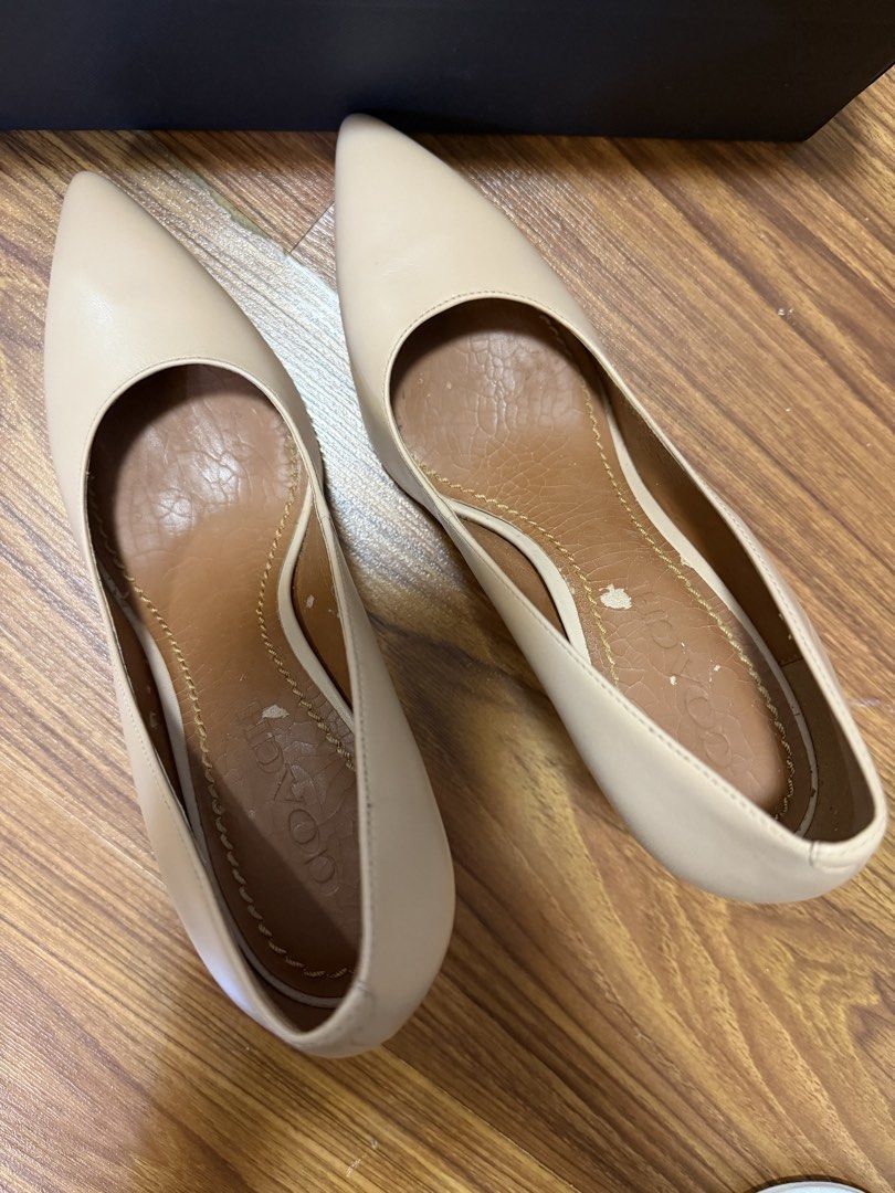 Coach 100mm Pointed Toe Pump Beechwood Size 7.5B (Category: Heels) located in Manila. Submitted by chanelmari19 (Listing ID 1469406220, Image 2). Description: - Brand/Model: Coach 100mm Pointed Toe Pumps - Color: Beechwood (Classic Nude) - Size: 7.5 B - Heel Height: Approx. 100mm stiletto - Condition: Uppers are clean; minor interior wear from storage/try-ons - Inclusions: Original box included - Style: Versatile nude staple, ideal for office wea