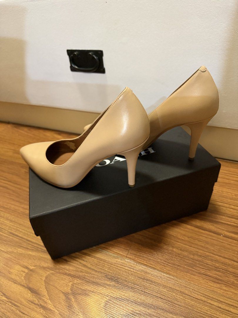 Coach 100mm Pointed Toe Pump Beechwood Size 7.5B (Category: Heels) located in Manila. Submitted by chanelmari19 (Listing ID 1469406220, Image 1). Description: - Brand/Model: Coach 100mm Pointed Toe Pumps - Color: Beechwood (Classic Nude) - Size: 7.5 B - Heel Height: Approx. 100mm stiletto - Condition: Uppers are clean; minor interior wear from storage/try-ons - Inclusions: Original box included - Style: Versatile nude staple, ideal for office wea