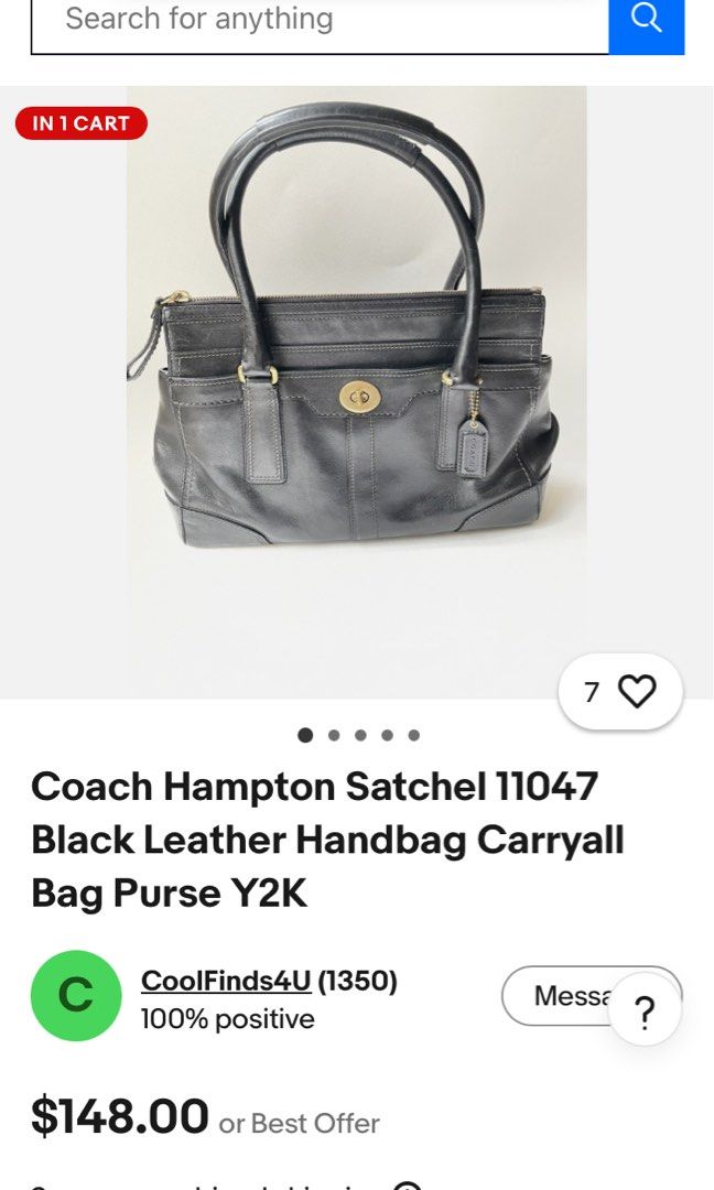 COACH HAMPTON BLACK LEATHER CARRYALL SHOULDER BAG (Category: Shoulder Bags) located in General Mariano Alvarez. Submitted by adonid (Listing ID 1469418255, Image 2). Description: COACH HAMPTON BLACK LEATHER CARRYALL SHOULDER BAG GOOD CONDITION NORMAL SIGN OF USAGE ONLY.