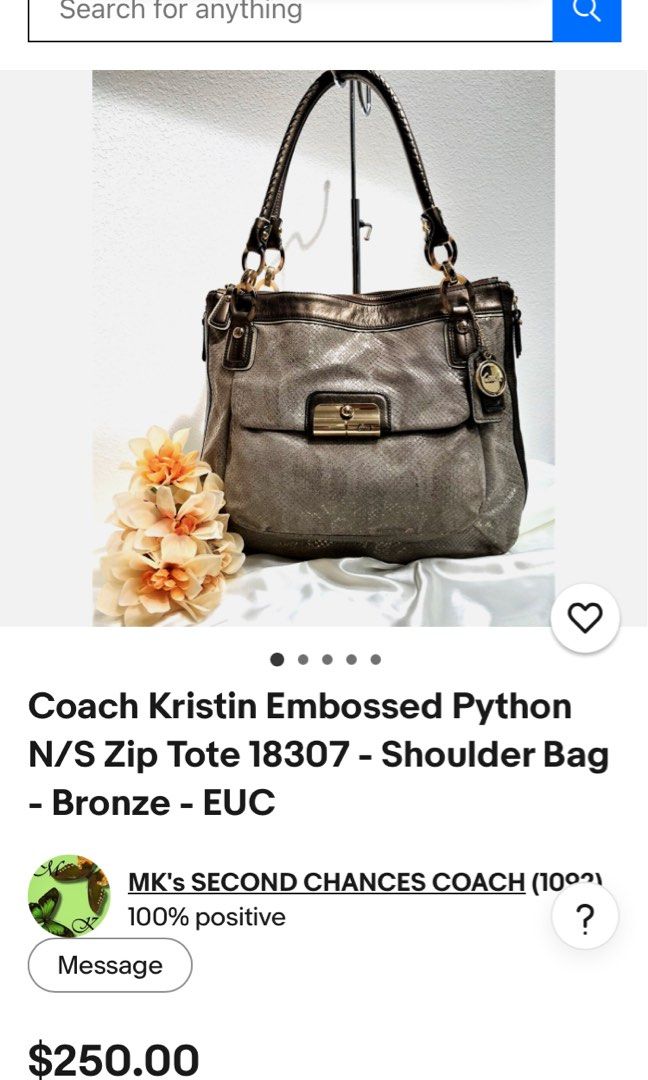 COACH KRISTIN EMBOSSED PYTHON SHOULDER BAG (Category: Shoulder Bags) located in General Mariano Alvarez. Submitted by adonid (Listing ID 1469406718, Image 2). Description: COACH KRISTIN EMBOSSED PYTHON SHOULDER BAG GOOD CONDITION NORMAL SIGN OF USAGE ONLY.