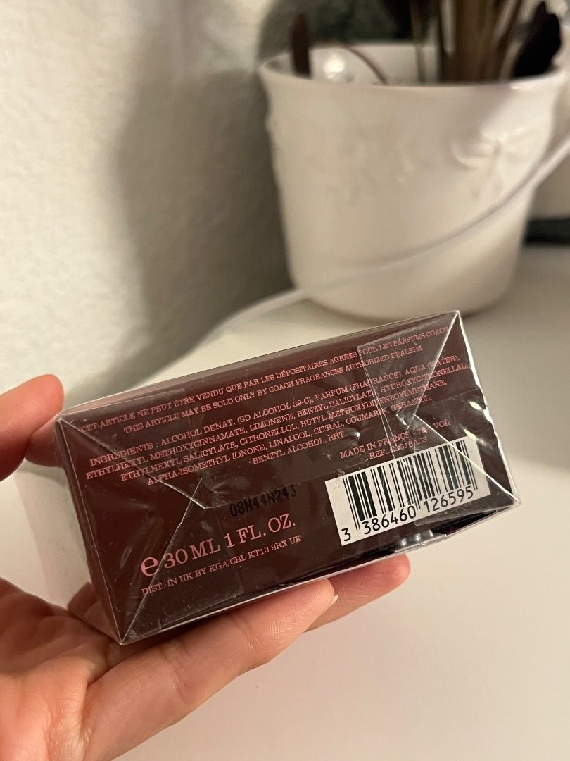Coach Wild Rose Eau De Parfum 30ml (Category: Fragrance & Deodorants) located in Santa Rosa. Submitted by violetmarkeyy (Listing ID 1469568272, Image 2). Description: - Product: Coach Wild Rose Eau de Parfum - Size: 30 ml (Natural Spray Vaporizer) - Condition: Brand new, unopened, and still wrapped in original clear plastic - Authenticity: Bottom of the box includes barcode and batch code details - From Germany - ETA mid November 2026.