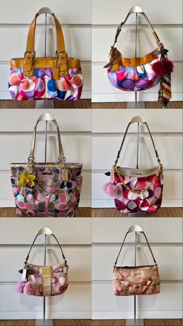 Coach Y2K Scarf Print Multicolor Pink Bag Bundle (Category: Luxury Bags & Wallets) located in Manila. Submitted by vintage.maem (Listing ID 1469511198, Image 1). Description: Take all for ₱25000 Firm price Very hard to collect them PM for more deets.