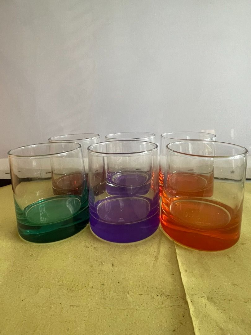 Colored Glass Tumblers (Category: Other Kitchenware & Tableware) located in Quezon City. Submitted by foxsquaredeals (Listing ID 1469458549, Image 1). Description: Size: 7.5cm x 9cm 6pcs available P50/pc MOP: Gcash/Bank transfer .