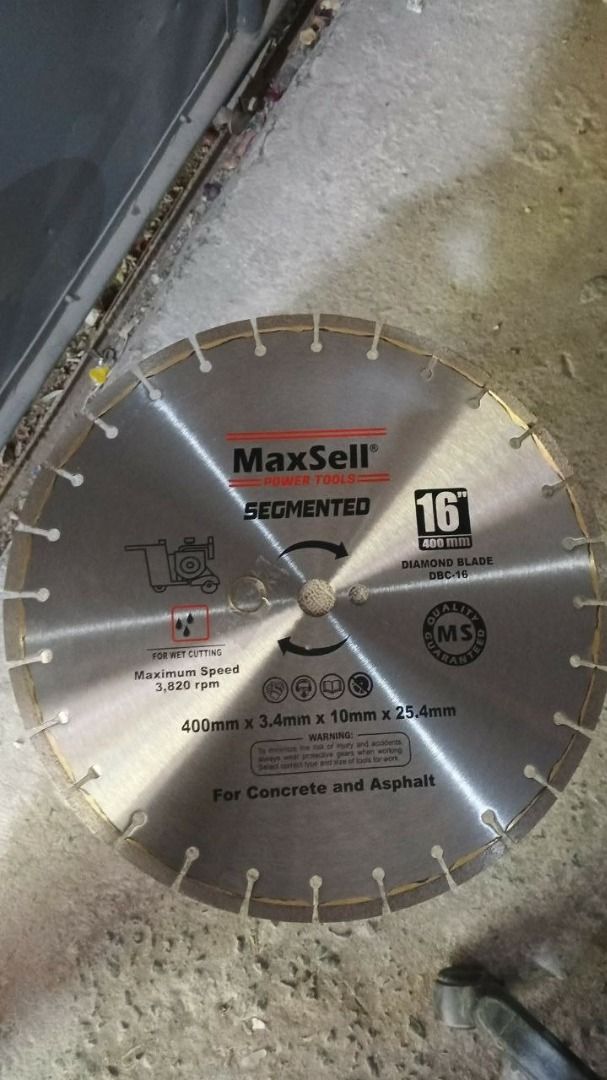 Concrete Cutter Blade Specs: 16" (Category: Everything Else Others) located in Manila. Submitted by joeyroque09 (Listing ID 1469435184, Image 2). Description: Concrete Cutter Blade Specs: 16".