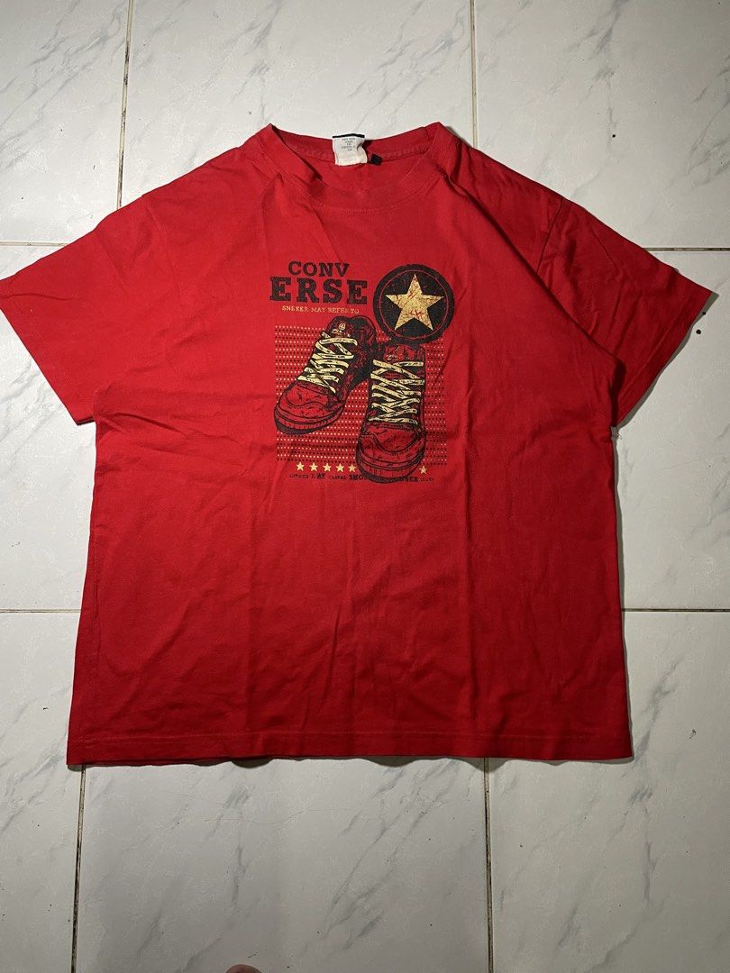 Converse graphic red shirt (Category: Tshirts & Polo Shirts ) located in Caloocan City. Submitted by iannacino (Listing ID 1469535680, Image 1). Description: Converse graphic red shirt XL on tag 22x27 no issue 249 +sf.