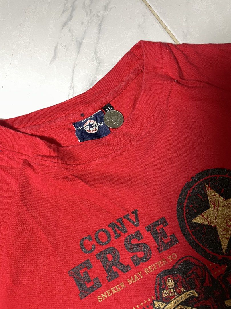 Converse graphic red shirt (Category: Tshirts & Polo Shirts ) located in Caloocan City. Submitted by iannacino (Listing ID 1469535680, Image 2). Description: Converse graphic red shirt XL on tag 22x27 no issue 249 +sf.