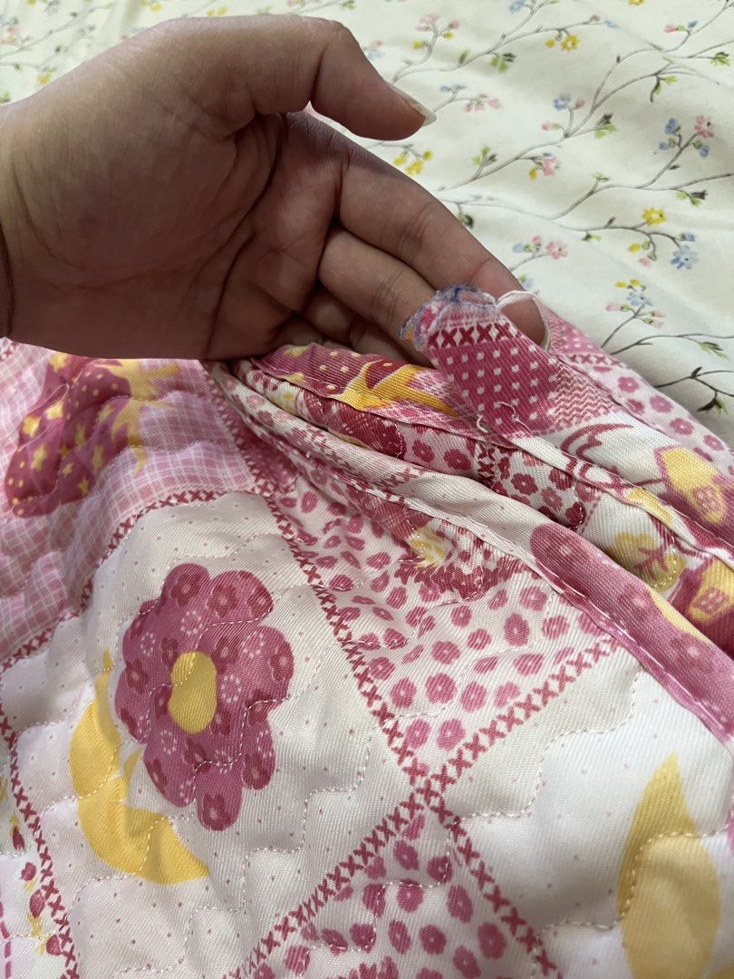 Coquette Single bed pink floral patchwork blanket (Category: Bedding & Towels) located in Davao. Submitted by lovedfaerie (Listing ID 1469526148, Image 3). Description: Single bed size has tear slide 3 other than that no more flaws/stain ₱100 sf to all areas.