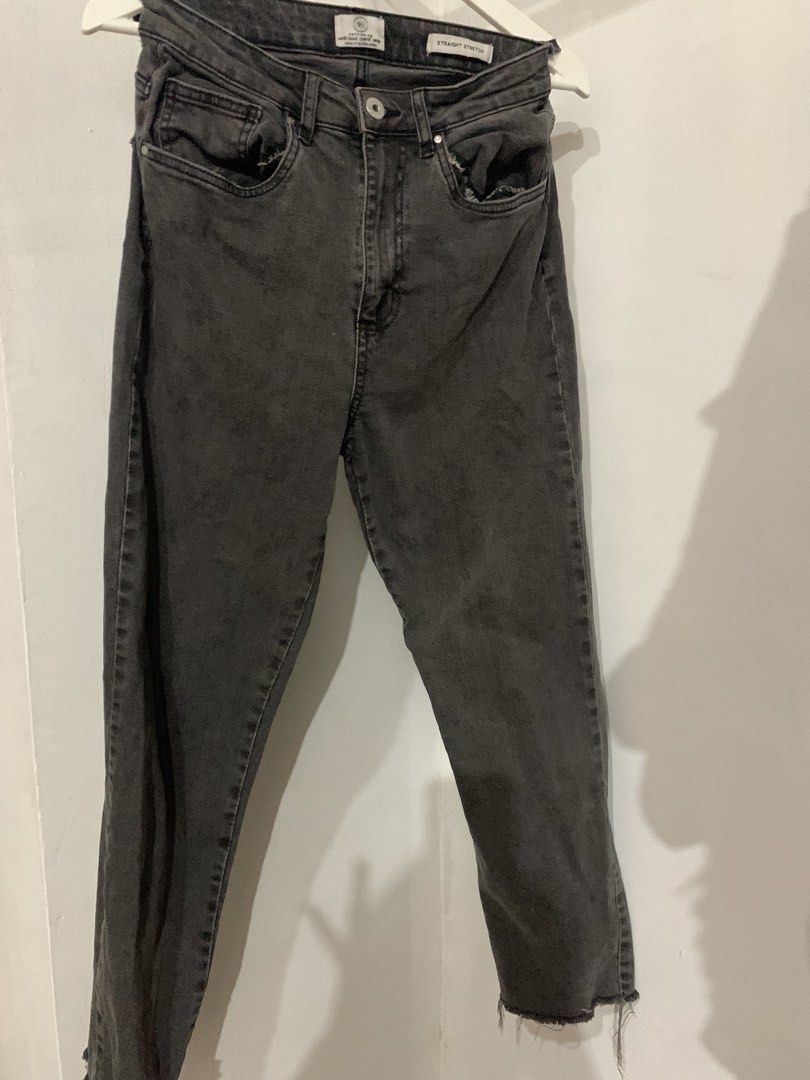 Cotton On Straight Stretch Jeans Washed Black (Category: Jeans) located in Manila. Submitted by spaceshop12345 (Listing ID 1469505938, Image 1). Description: - Brand: Cotton On - Style: Straight stretch jeans in washed black - Details: Classic button closure with zip fly - Accents: Distressed raw edges on front pockets and ankles - Look: Slightly faded vintage wash - Comfort: Super comfortable stretch denim material.