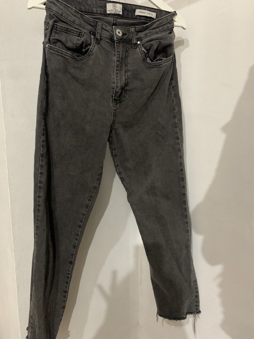 Cotton On Straight Stretch Jeans Washed Black (Category: Jeans) located in Manila. Submitted by spaceshop12345 (Listing ID 1469505938, Image 2). Description: - Brand: Cotton On - Style: Straight stretch jeans in washed black - Details: Classic button closure with zip fly - Accents: Distressed raw edges on front pockets and ankles - Look: Slightly faded vintage wash - Comfort: Super comfortable stretch denim material.