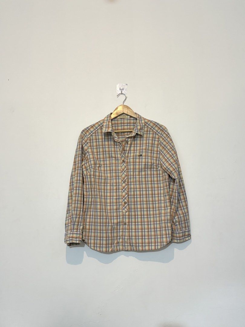 Crocodile Plaid Button-Up Long Sleeve Shirt (Category: Longsleeves) located in Bulacan. Submitted by janeeeeelleeeee (Listing ID 1469546796, Image 1). Description: - Brand: Crocodile - Style: Long sleeve button-down plaid shirt with classic collar - Pattern: Multi-colored checkered design (orange, purple, green, and white) - Details: Signature embroidered crocodile logo on the chest pocket area - Fit: Standard fit - Condition: Great for casual ev